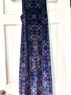 Ecote Black Velvet Dress with Purple and Teal Floral Print